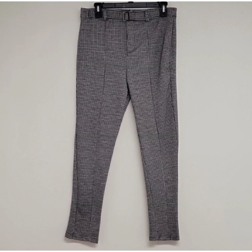 NWT Love Tree Black and White Houndstooth High Waist Pants w Belt Buckle L